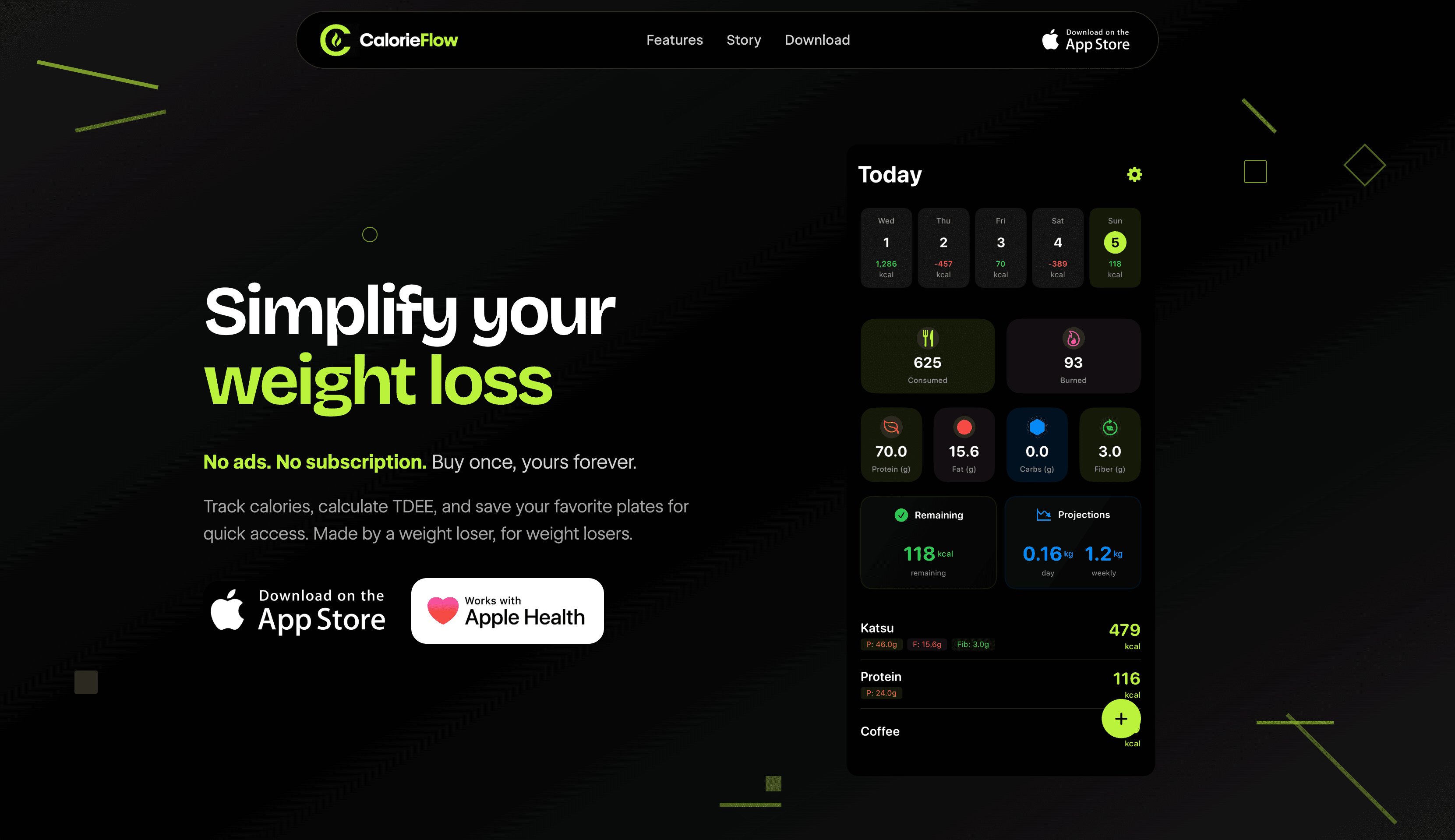 CalorieFlow landing page — simplify your weight loss journey