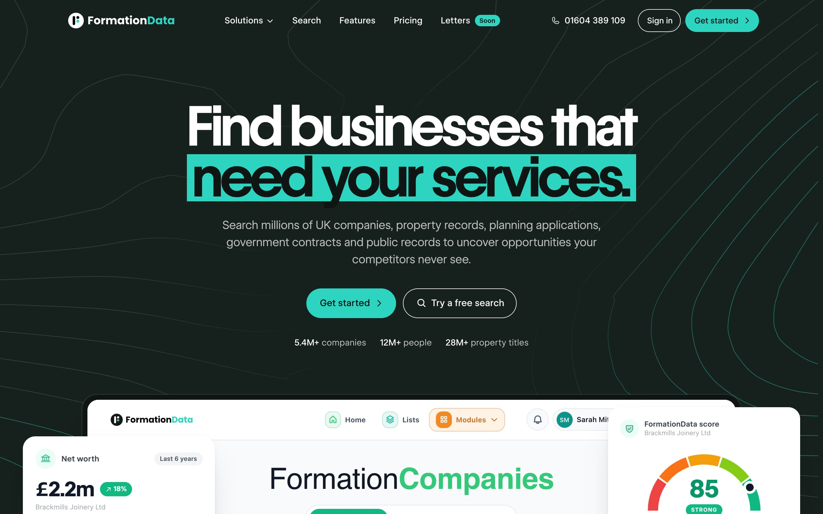 FormationData landing page — UK public data mining and business intelligence
