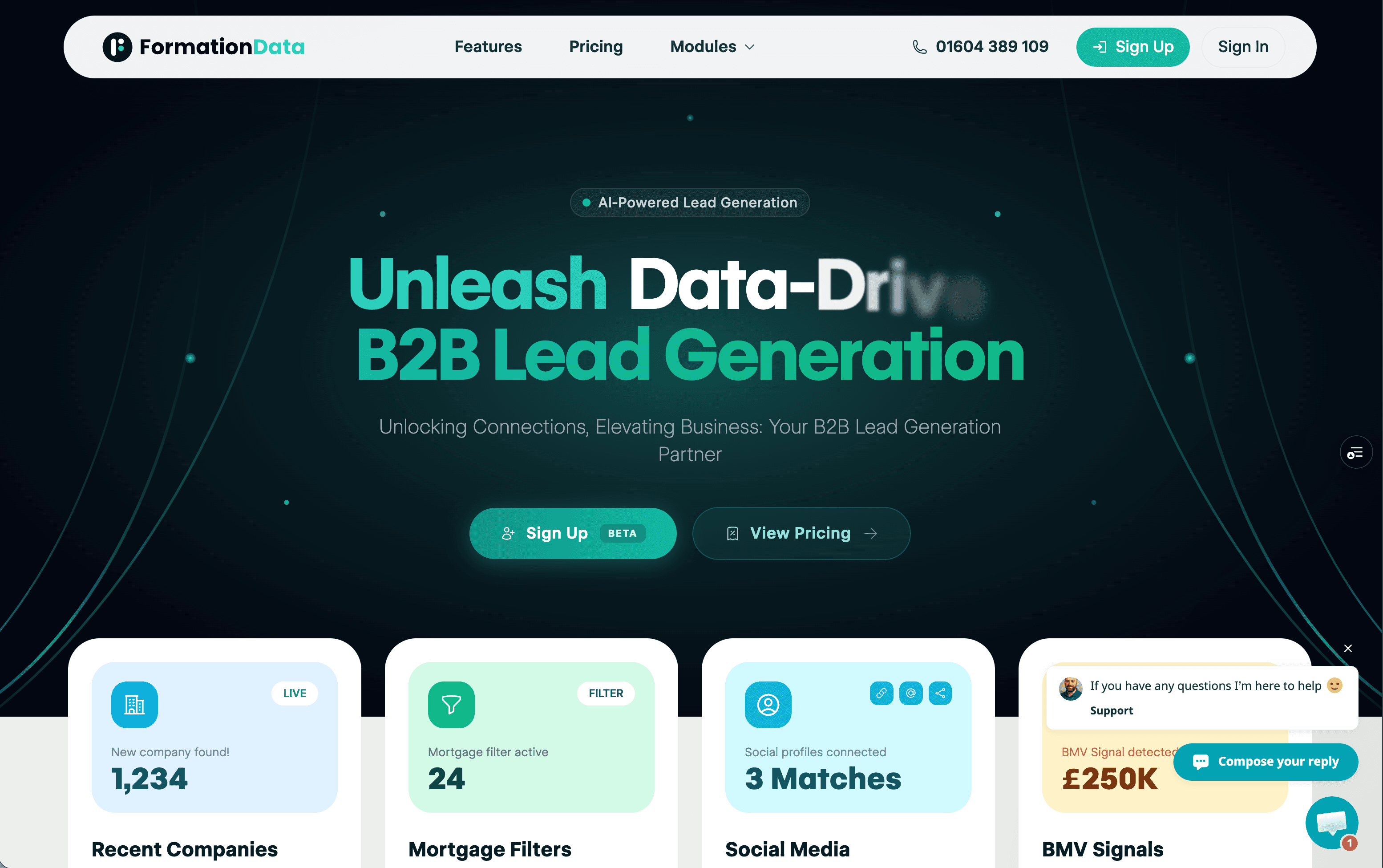 FormationData landing page — UK public data mining and business intelligence