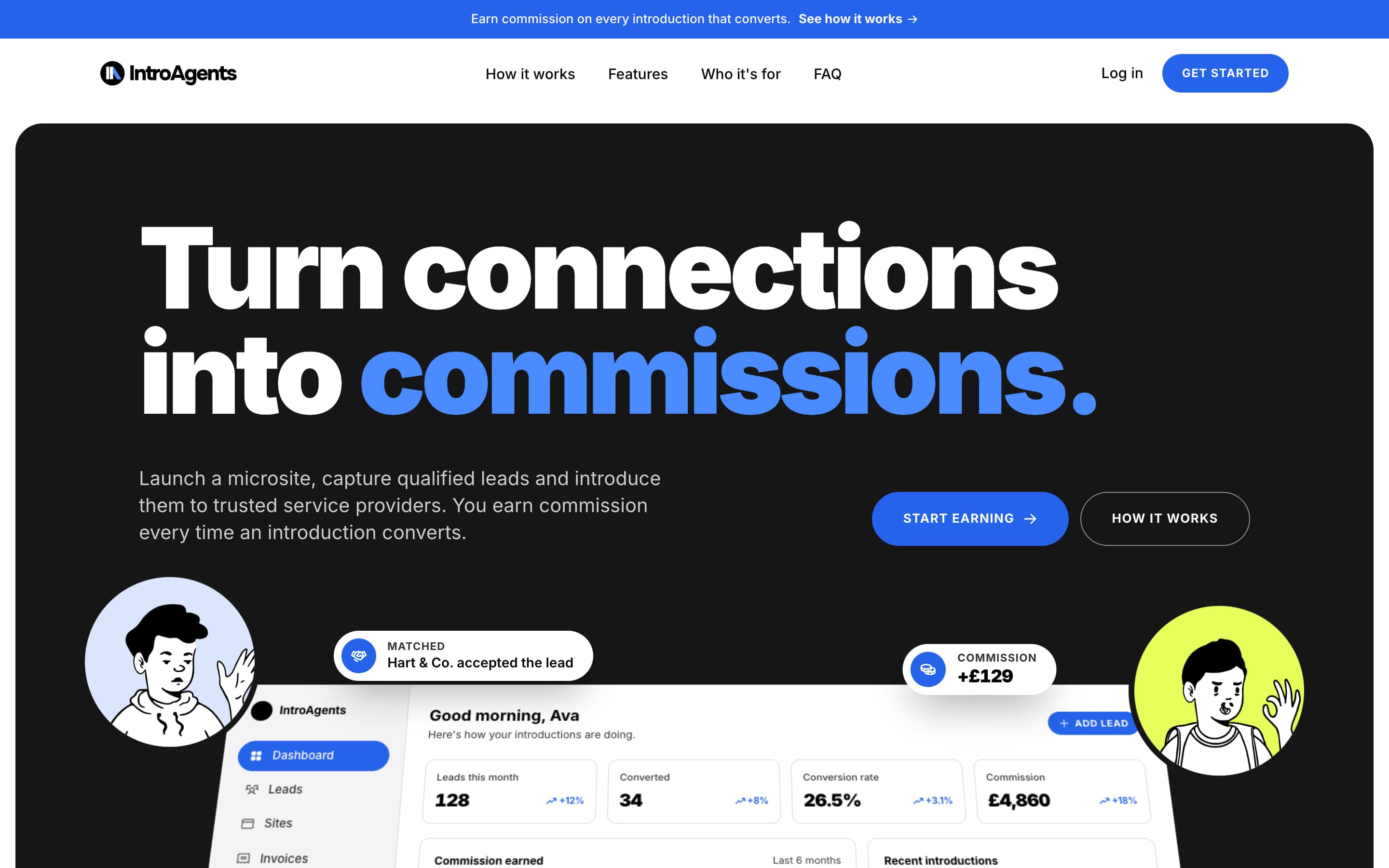 IntroAgents landing page — connect agents and providers